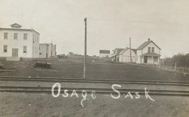 Osage village seen across the railway tracks